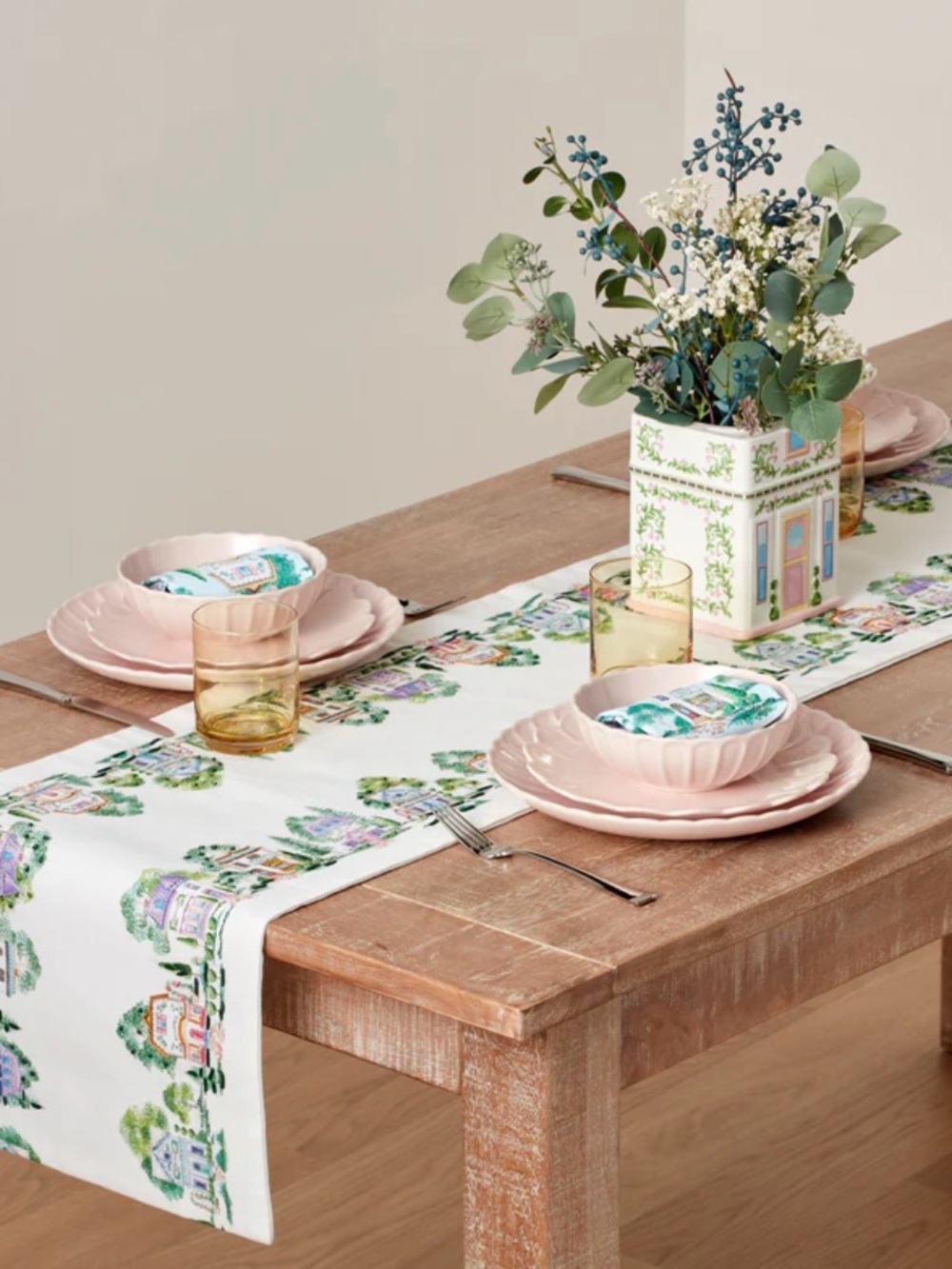 Lenox Spice Village Print Embroidered Table Runner. 14x70. 2026.